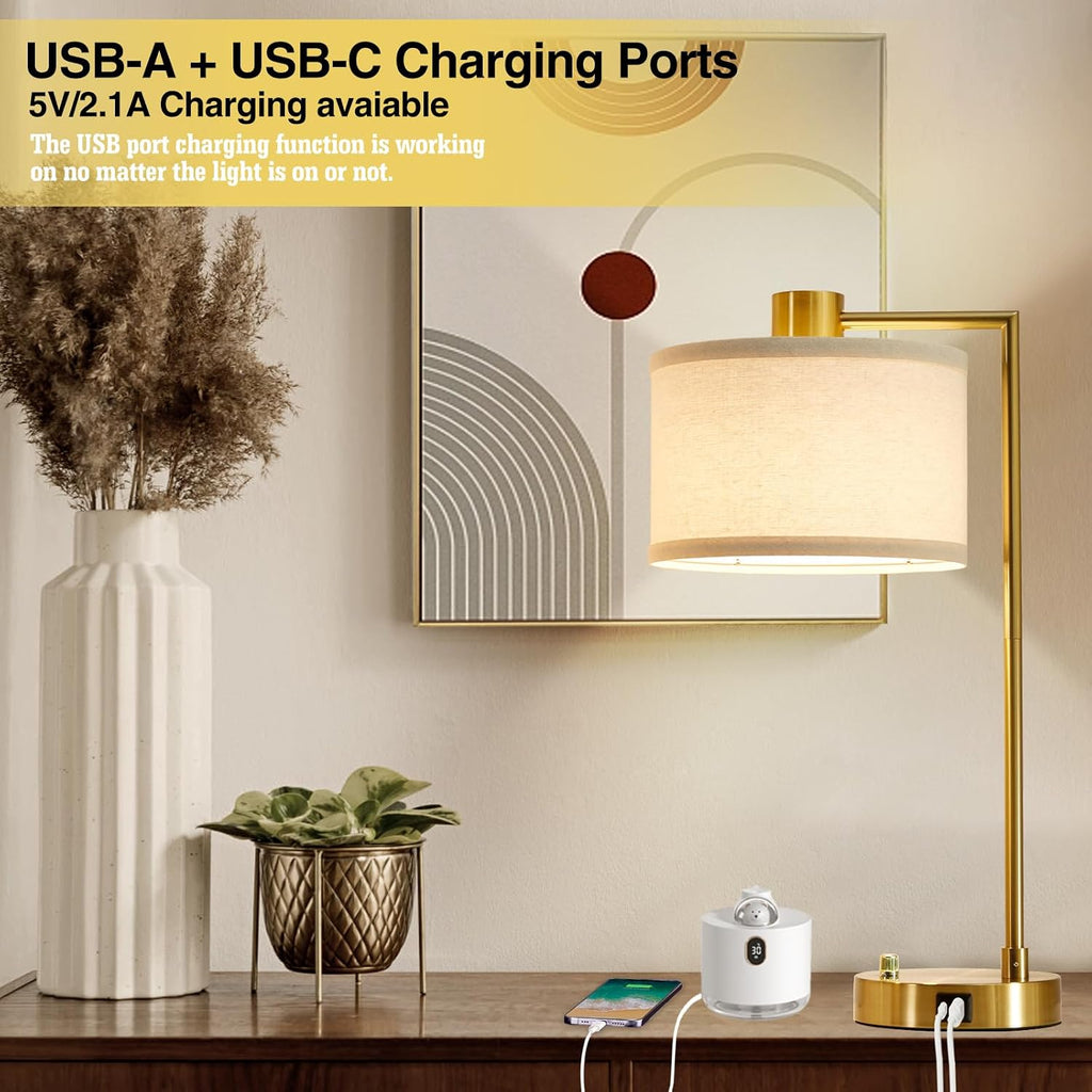 Luvkczc Table Lamp for Bedroom Set of 2 with USB C+A Ports, Fully Stepless Dimmable Bedside Lamp with Linen Lampshade, Nightstand Lamp…