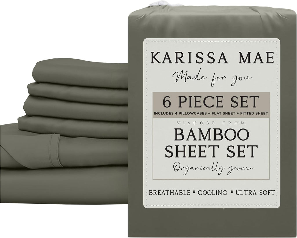 KARISSA MAE 6 Piece Pure Viscose from Bamboo 34" Split Top King Size Sheet Set | 100% FSC Certified | Luxuriously Soft | Cooling | 18"…