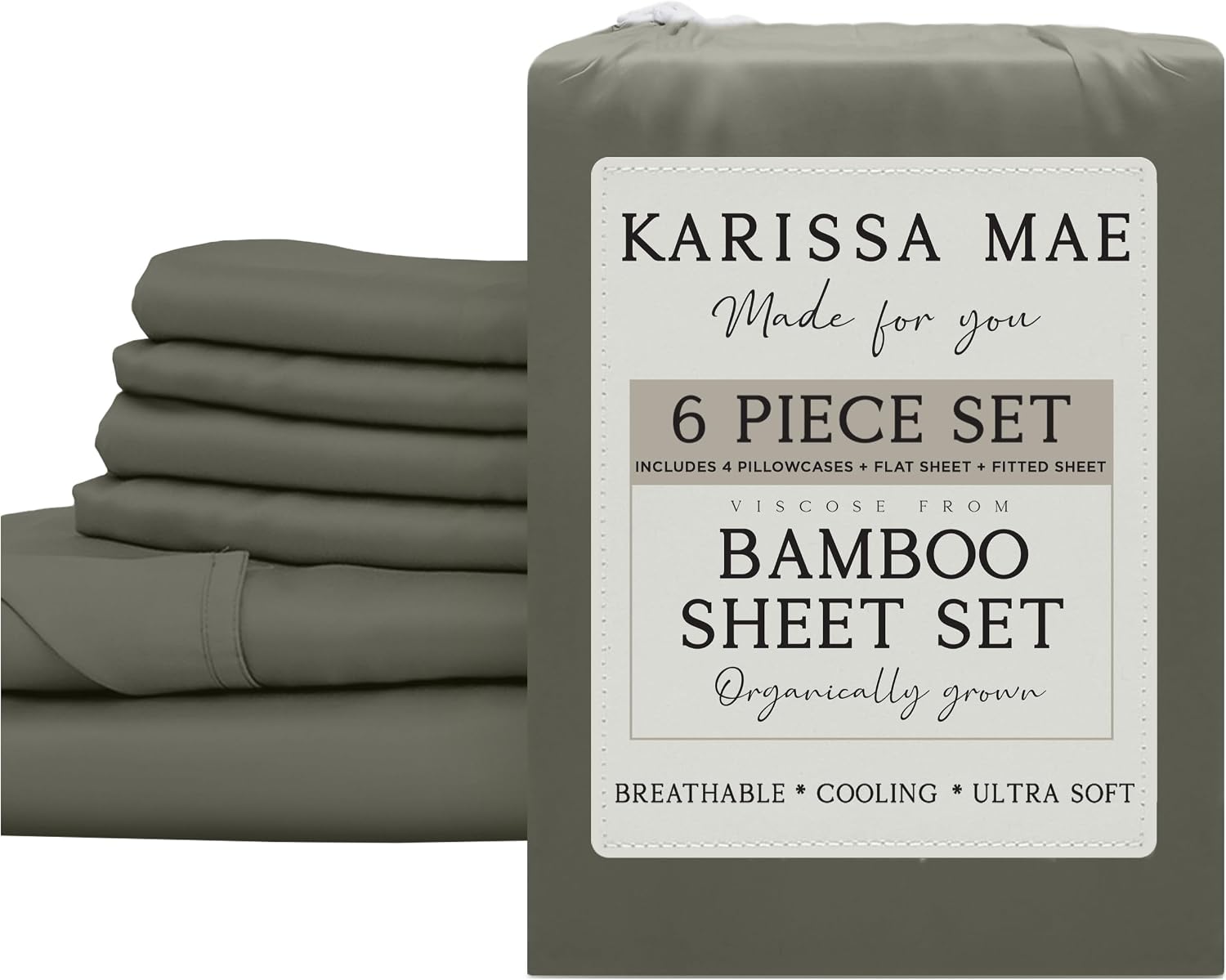 KARISSA MAE 6 Piece Pure Viscose from Bamboo 34" Split Top King Size Sheet Set | 100% FSC Certified | Luxuriously Soft | Cooling | 18"…