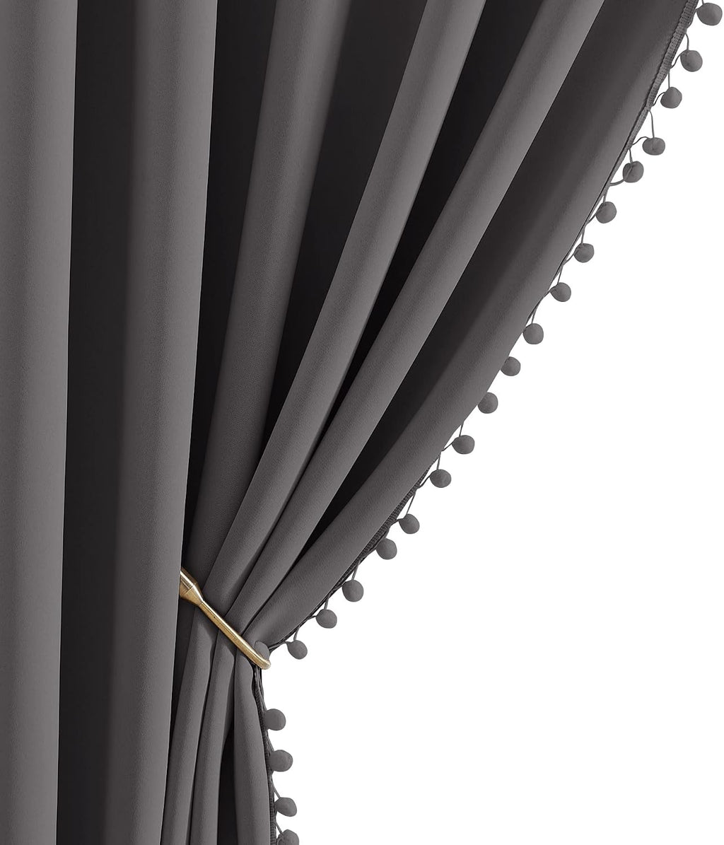 NICETOWN 2 Panels Blackout Curtains, Rod Pocket Pompoms Curtains 84 inches Length for Classroom, Thermal Insulated Cute Window Drapes for…