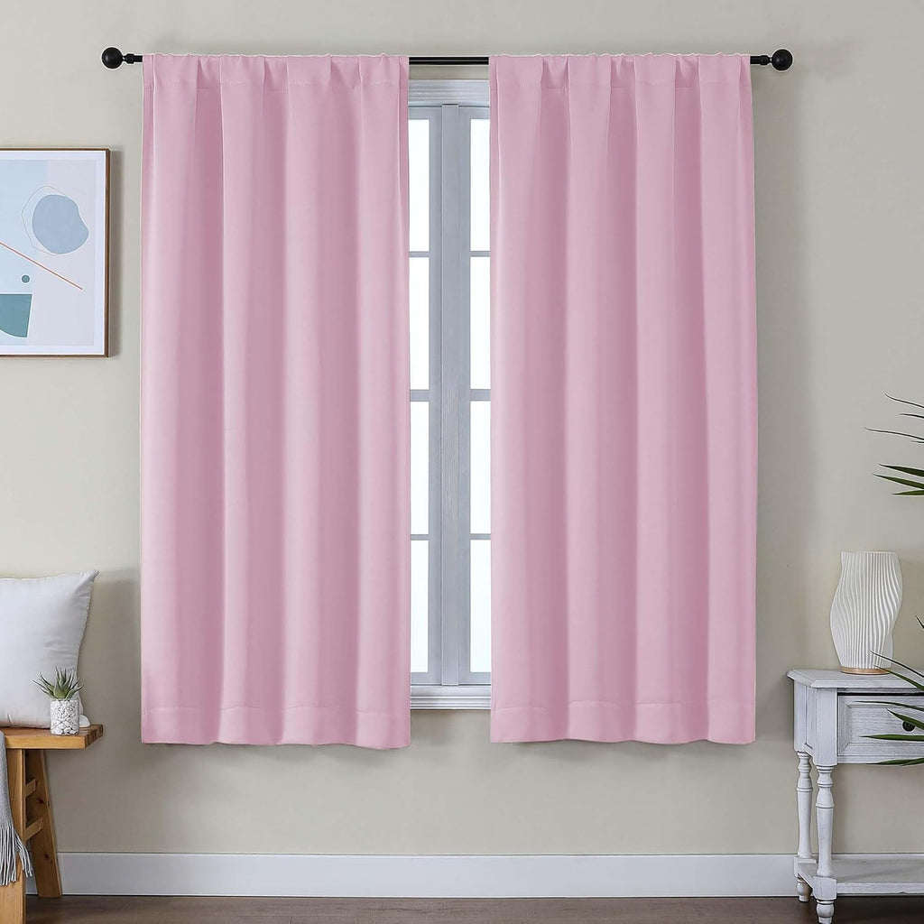 Simplebrand Ava Pink Blackout Curtains for Bedroom 63 Inch Length 2 Panels Set, Solid Thermal Insulated Energy Saving Rod Pocket Window Tre…