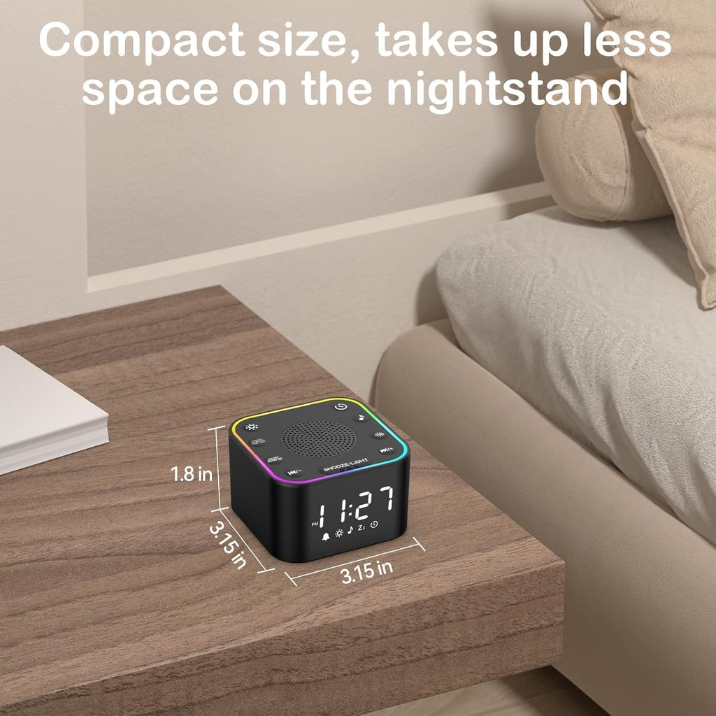 2-in-1 Sound Machine & Alarm Clock: 30 Non-Looping White Noise & Nature Sounds for Fall Asleep Faster, 7 Gentle Wake-Up Alarms - Compact…