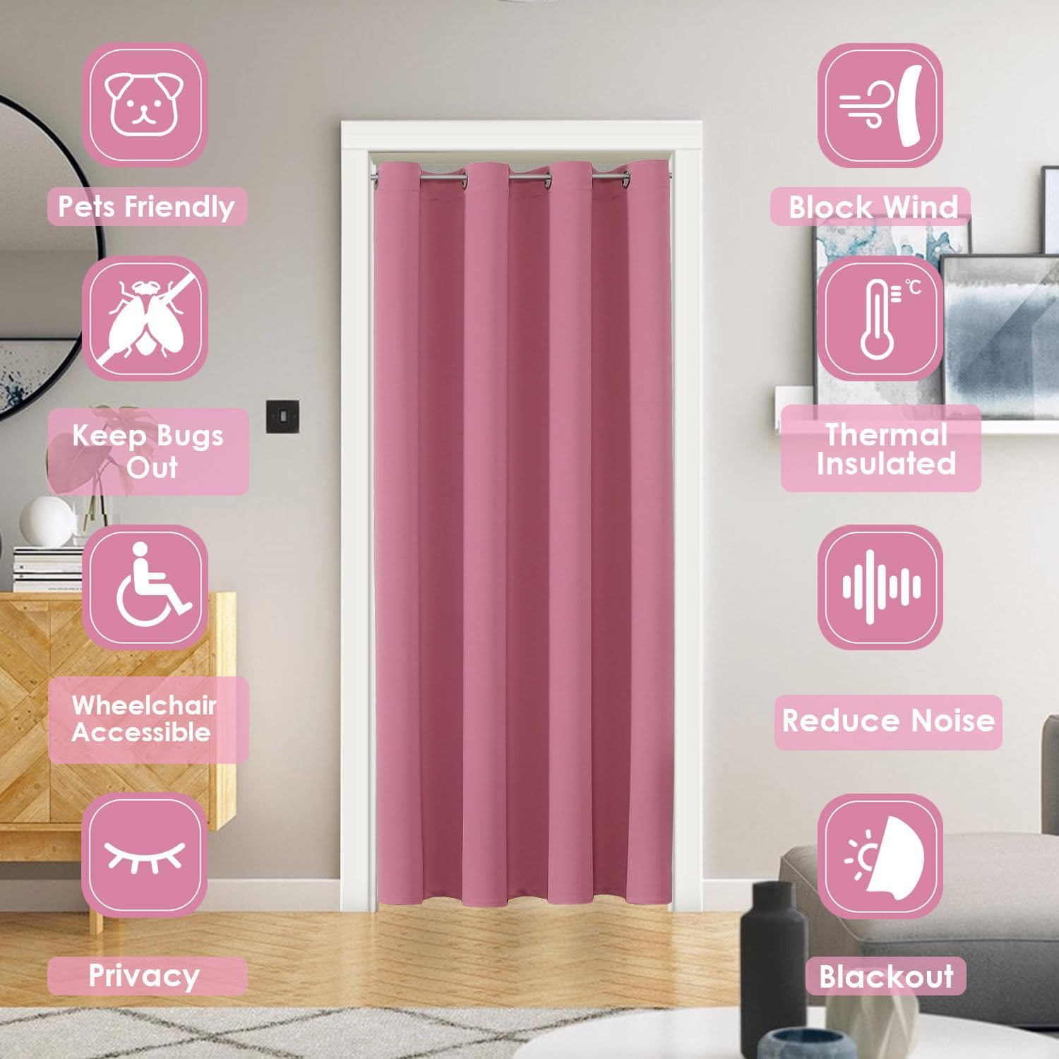 ChrisDowa Blackout Door Curtains for Doorway Privacy, Grommet Closet Curtains for Bedroom Closet Door, Thermal Insulated Temporary Doorway…