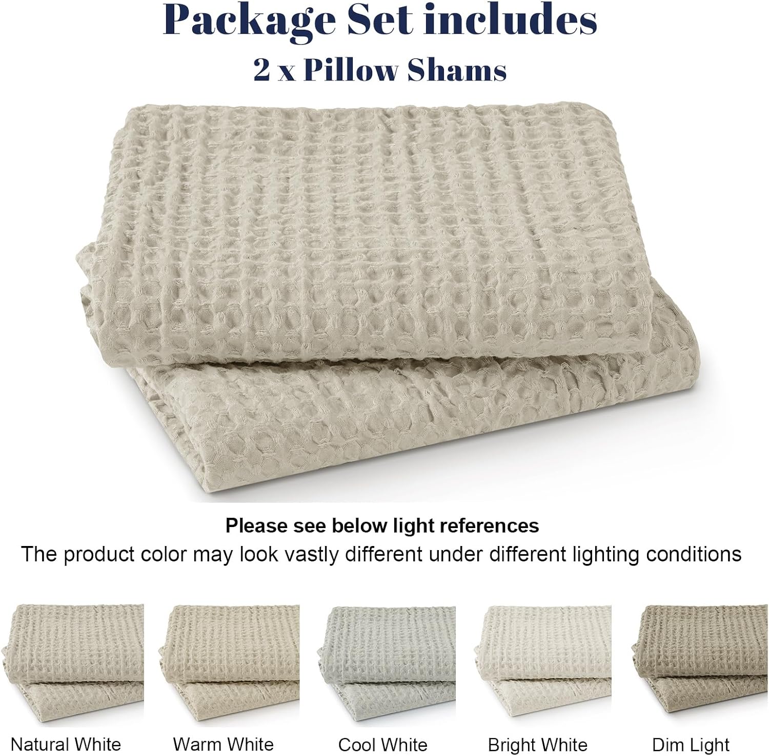 Phf Ultra Soft Waffle Weave Pillow Shams King Size, No Insert, 2 Pack 20" x 36" Pillowcases, Breathable & Skin-Friendly Pillow Cases, Stylis…