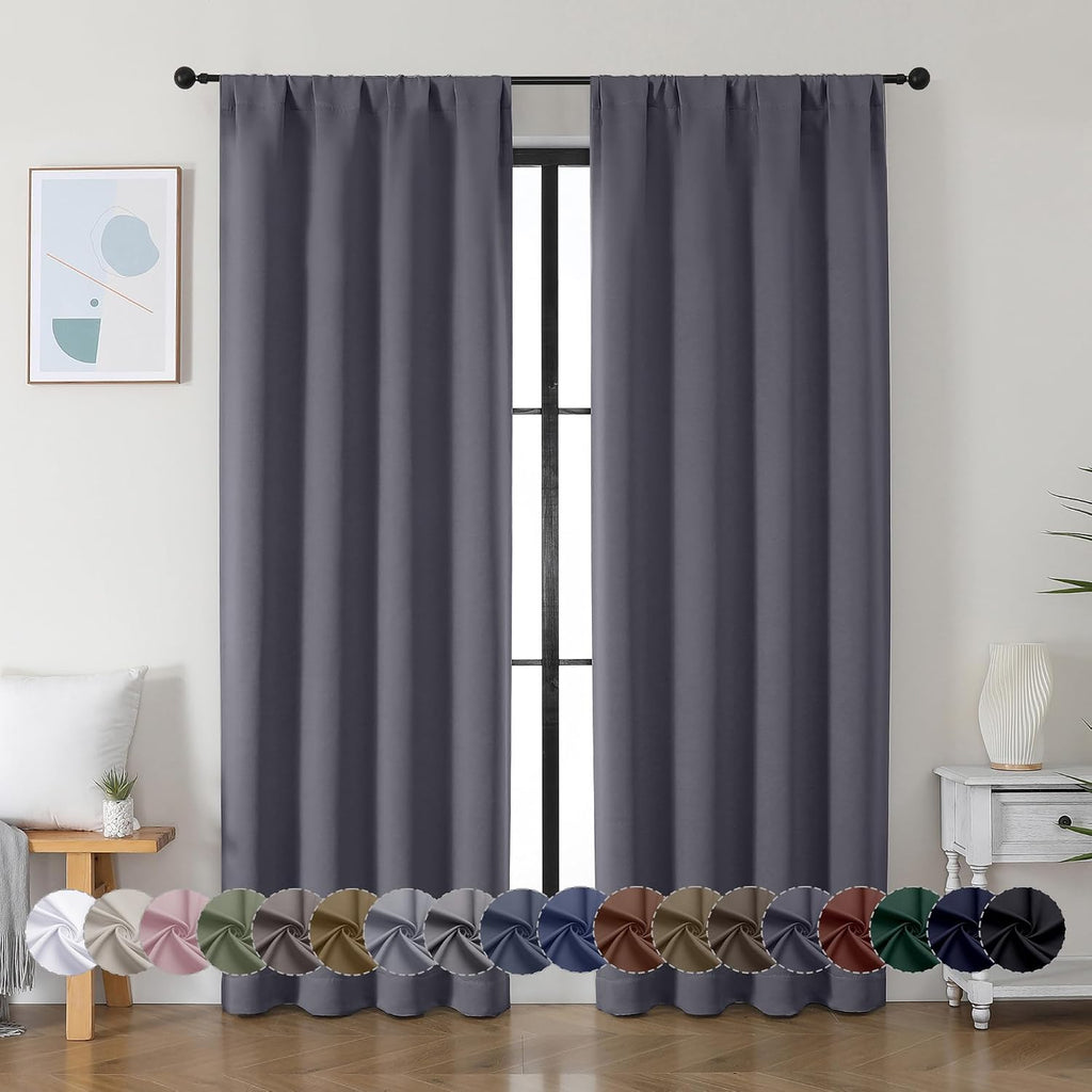 Simplebrand Ava Grey Blackout Curtains for Bedroom 72 Inch Length 2 Panels Set, Privacy Thermal Insulated Rod Pocket Window Curtains for Pa…
