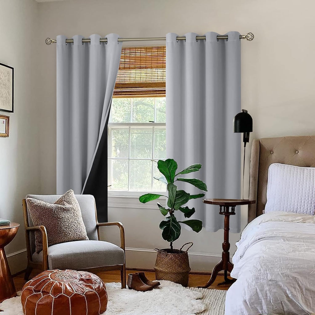 BGment Thermal Insulated 100% Blackout Curtains for Bedroom with Black Liner, Double Layer Full Room Darkening Noise Reducing Grommet Curta…