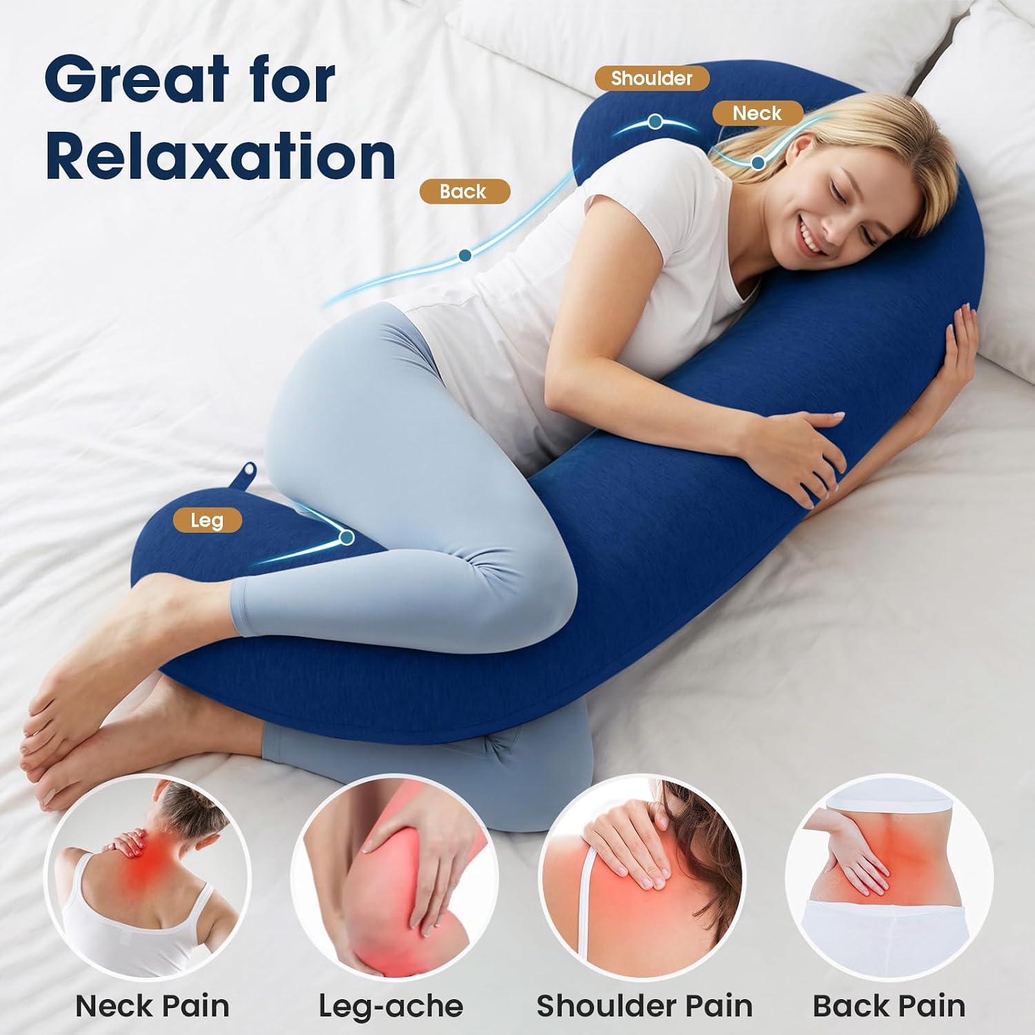 TranquilRelax TranquilRelax C Shaped Body Pillow for Side Sleepers, Memory Foam Long Pillow for Leg, Hip & Back Support, Soft Washab…