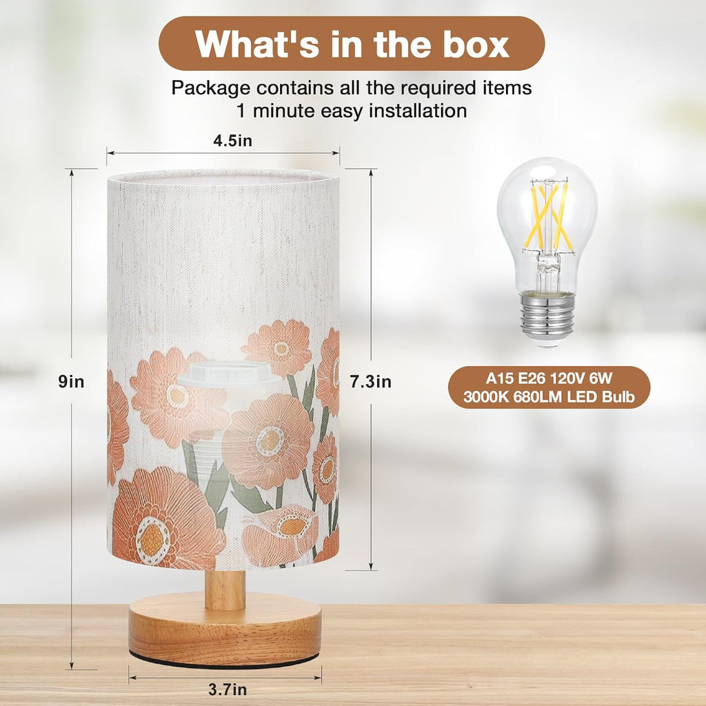 Fenmzee Sunflower Table Lamp for Bedroom - Inline Control, Small Bedside Lamp with 3000K A15 LED Blub, Easy Assembly (Sunflower Cream…