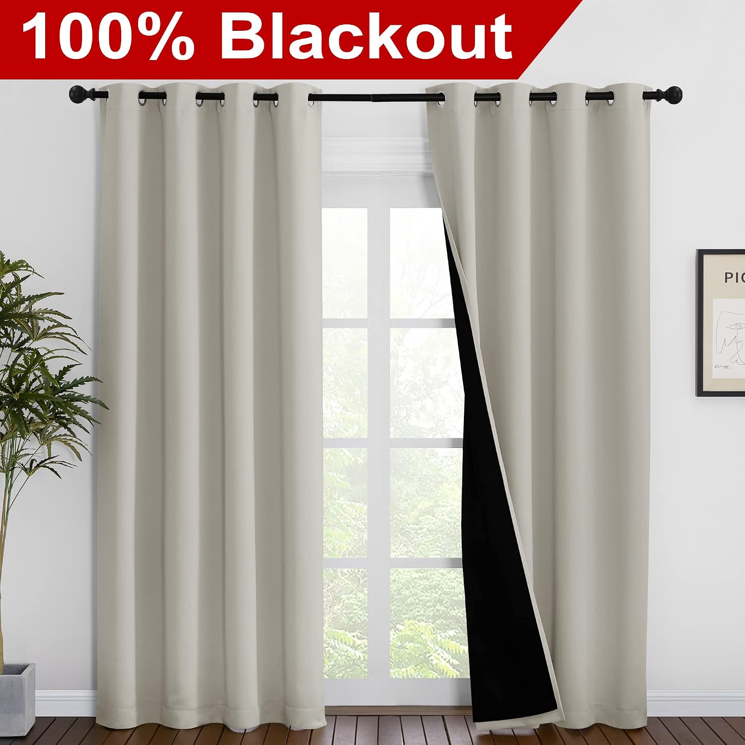 Nicetown 100% Blackout Window Curtain Panels, Cold and Full Light Blocking Drapes with Black Liner for Nursery, 86 inches Drop Thermal Insu…