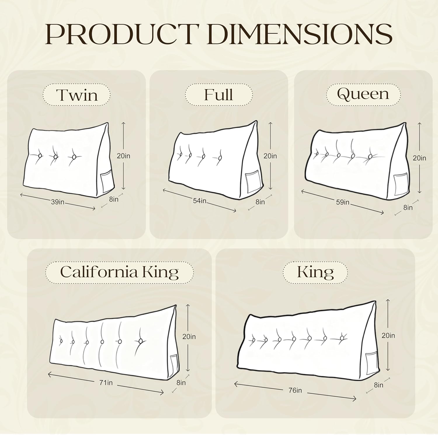 WOWMAX Headboard Pillow Triangular Bed Wedge Pillow for Headboard Wedge Pillow Headboard for Daybed Bunk Bed Cream Bolster Pillow for…