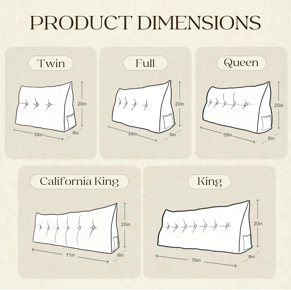 WOWMAX 80% Cotton 20% Linen Blend Headboard Pillow – California King Size Reading Wedge Backrest for Bed, Handmade Firm Support Bolster…