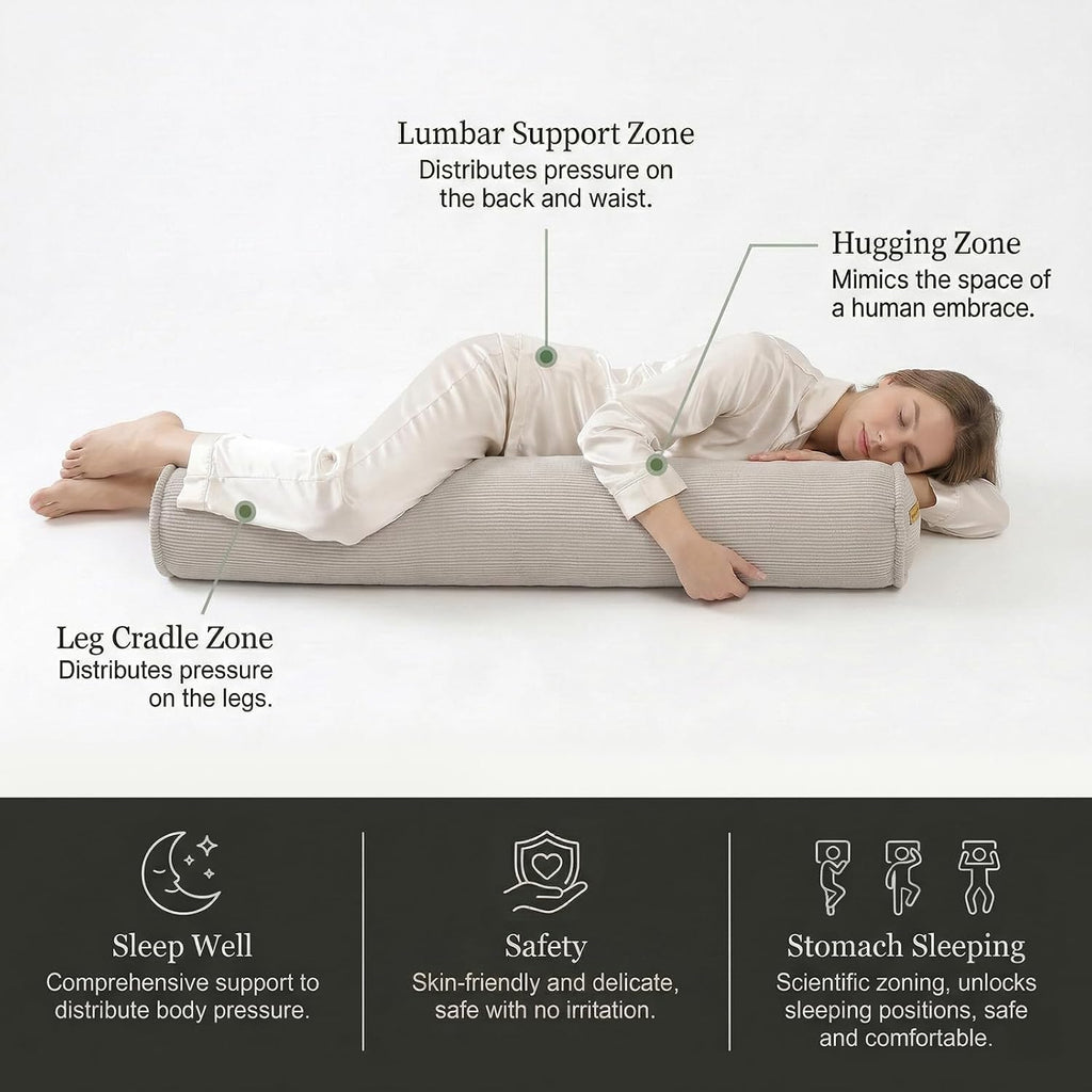 Long Bolster Pillow for Bed – Soft Corduroy Body Pillow for Adults, Ergonomic Full-Length Support for Better Sleep,47 x 7.87 Inches, Beige…