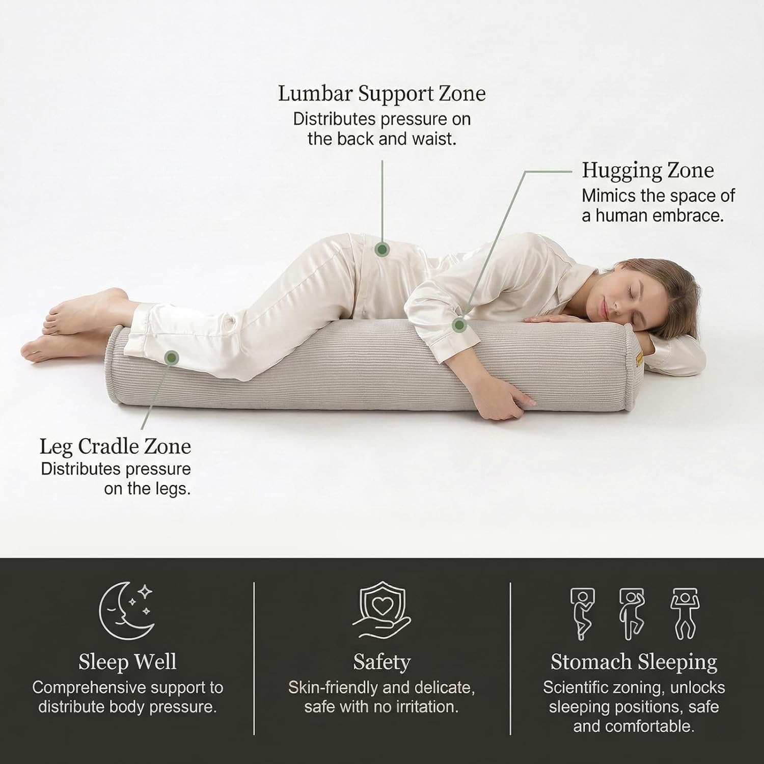 Long Pillow for Bed – Corduroy Round Bolster Pillow for Adults, Decorative Body Pillow for Sleeping or Sofa Support,39 x 7.87…