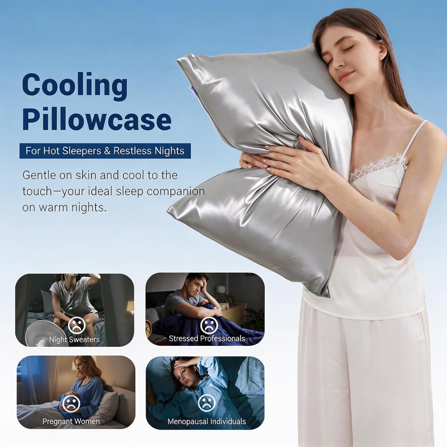 Luxear Cooling Pillow Cases for Hot Sleepers, Double-Sided Upgraded Arc-Chill Q-Max > 0.5 Cooling Satin Pillowcase, Silky Soft, Hair & Skin…