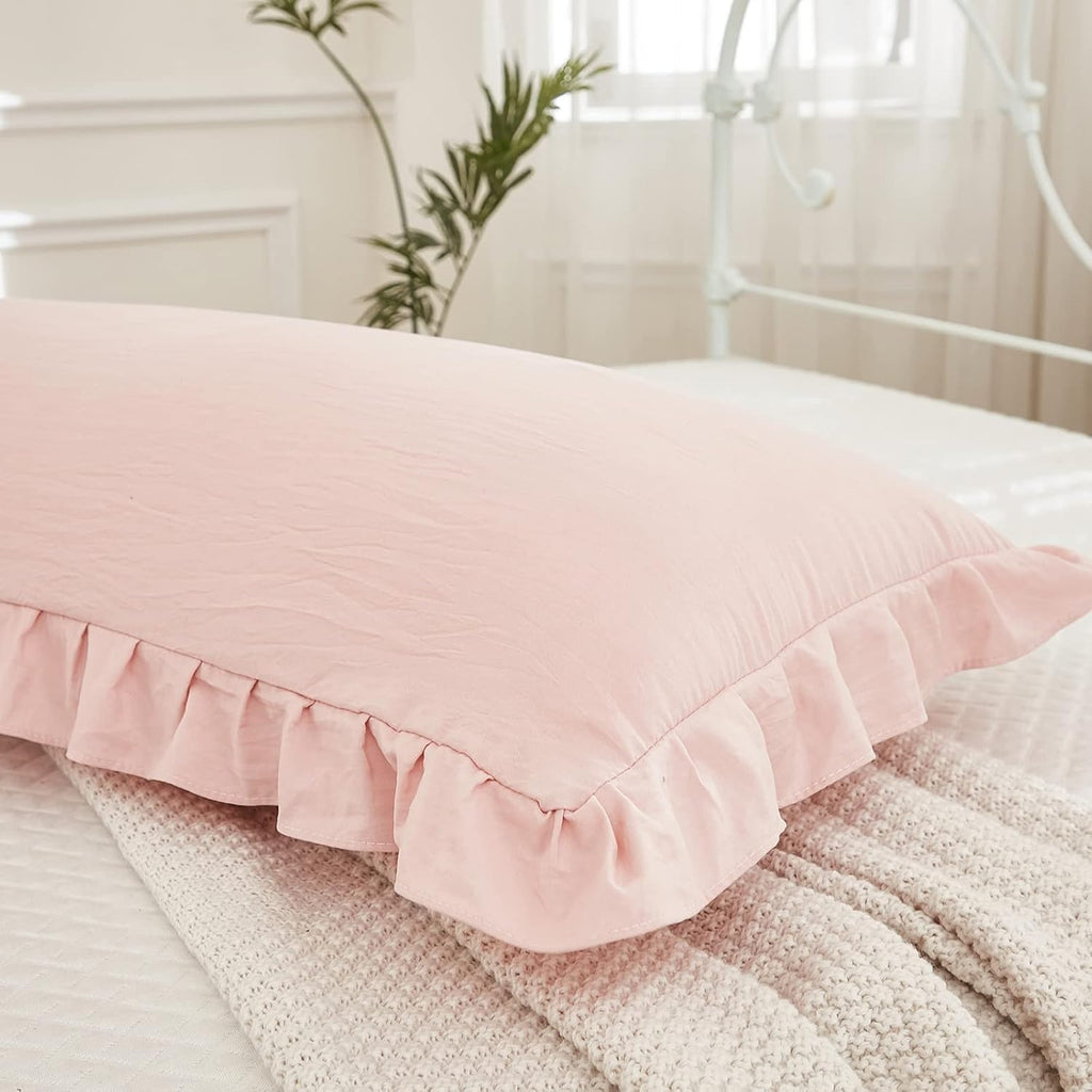 Merryword Pink Body Pillow Cover 20x54inches Long Pillowcase Ruffled Pillowcases Shabby Chic Ruffled Fringe Decor Body Ruffled Pillow Sham…