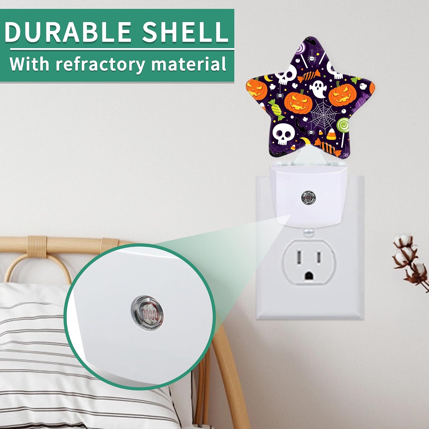 Halloween Skull Star Night Light Plug in, Decorative Night Light for Kids Room Nursery Bedroom, Soft Glow Sensor Lamp for Hallway…