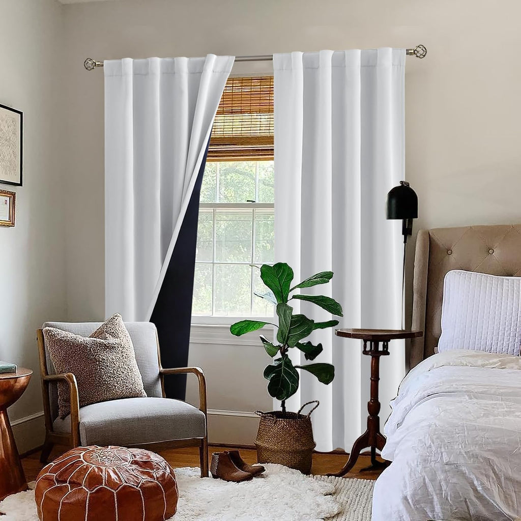 BGment Greyish White 100% Blackout Curtains for Bedroom, 84 inch Panels Black Out Rod Pocket and Back Tab Double Layer Room Darkening…