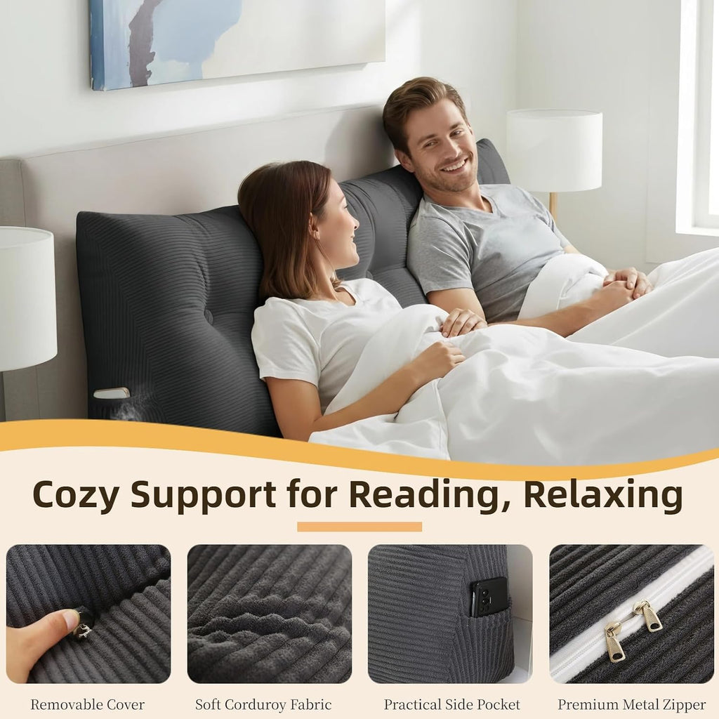 Wedge Reading Pillow Headboard Full Size, Headboard Bolster Pillow for Bed, Triangular Backrest Cushion with Removable Corduroy Cover…