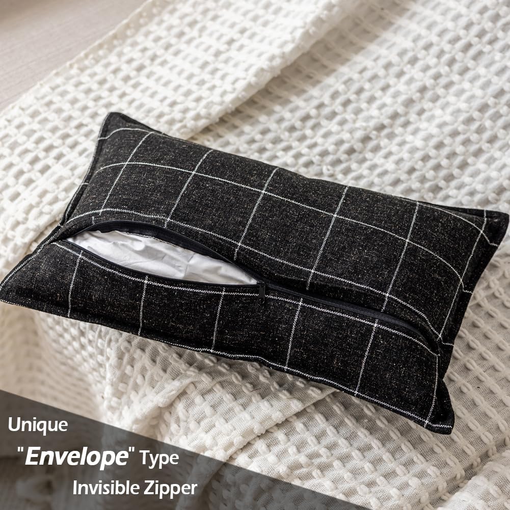 Black 12x20 Pillow Cover, Boho Plaid Lumbar Pillow Covers 12x20 Set of 2, Black and White Woven Checkered Decorative Throw Pillows 12 x…