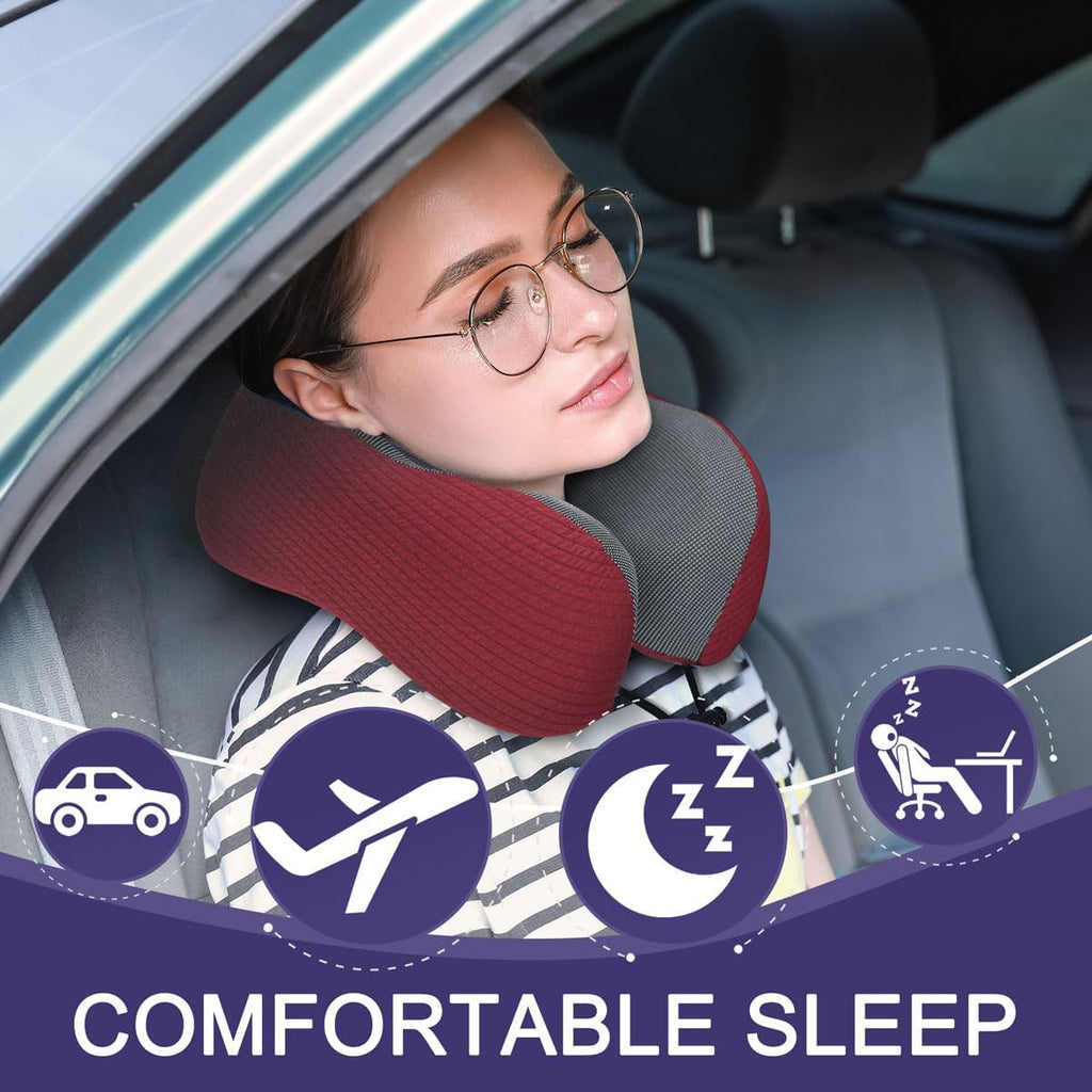 napfun Neck Pillow for Travel with Travel Pouch, Sleep Mask & Earplugs, Memory Foam Airplane Pillow for Headrest Sleep with Eyeshades…