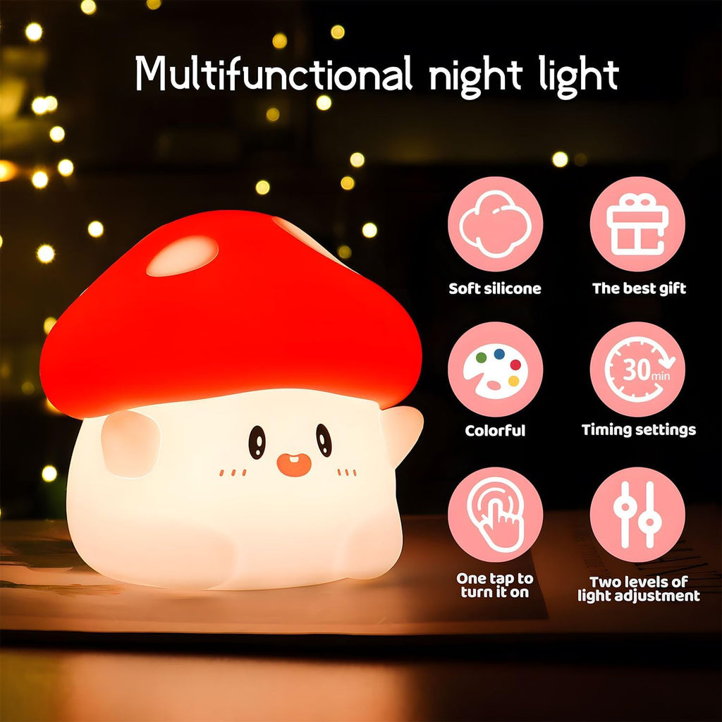 Daixinde Mushroom Night Light Color Changing, 50Hrs Mushroom Lamp, Tap Control 2 Brightness & Timer, Rechargeable Squishy Night Lamp for Ki…