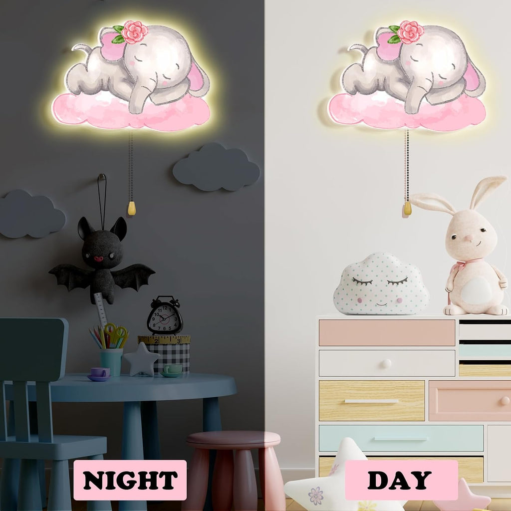 Aurelema Elephant Night Light Wall Lamp Sleeping Nursery Lighting Cute Floating Battery Operated Hanging Lamp for Baby Boys Girls Bedroom…