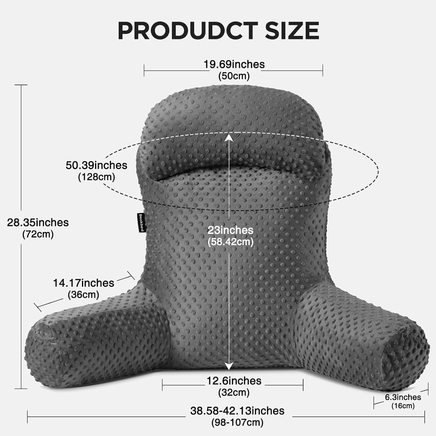 Reading Pillow for Sitting in Bed Couch Adult, Back Pillow for Bed Sitting Up, Back-Rest Support Cushion with Pockets and Arms, Watching…