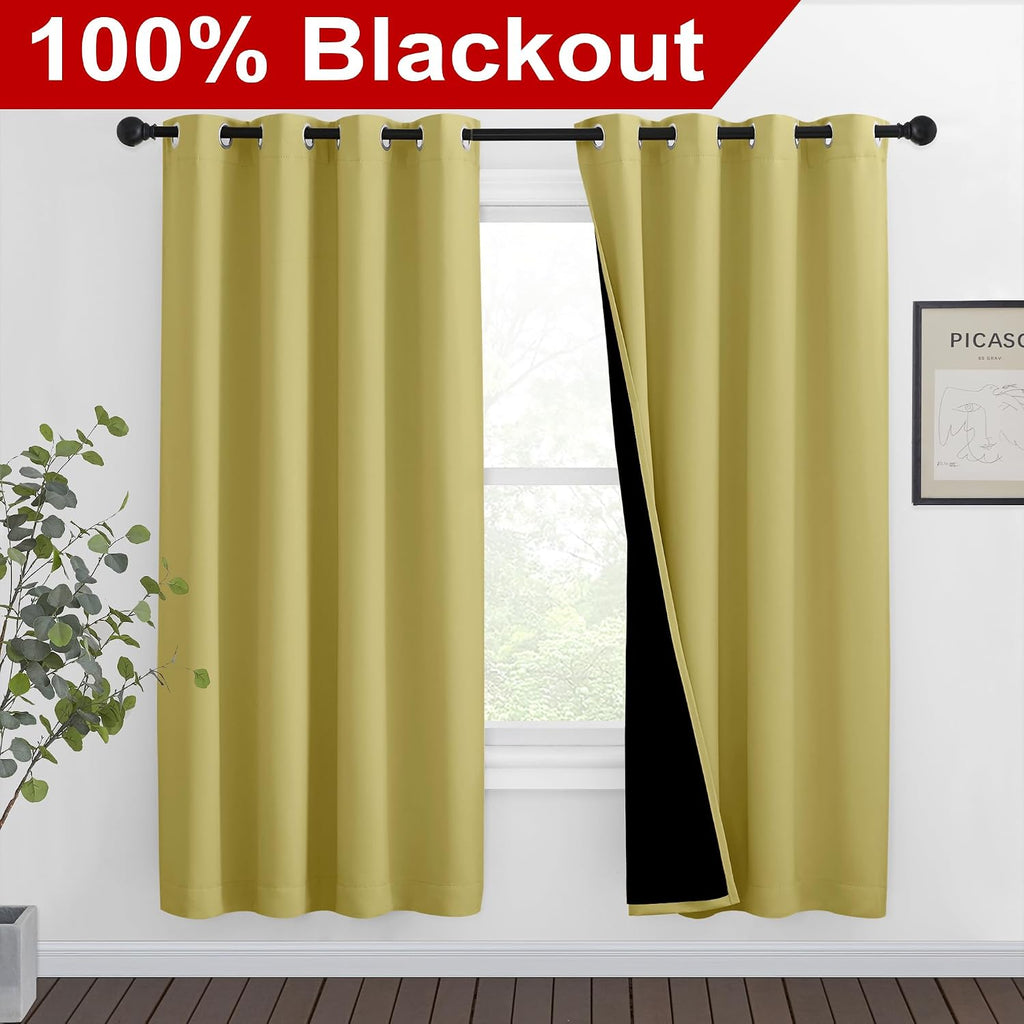 Nicetown Paler Yellow Full Shade Curtain Panels, Pair of Thermal Insulated & Energy Efficiency Blackout Curtains for Living Room Windows, L…