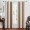 Miulee Linen Texture Curtains Soild 100% Blackout Thermal Insulated Natural Beige Grommet Room Darkening Curtains & Drapes for Living Room…
