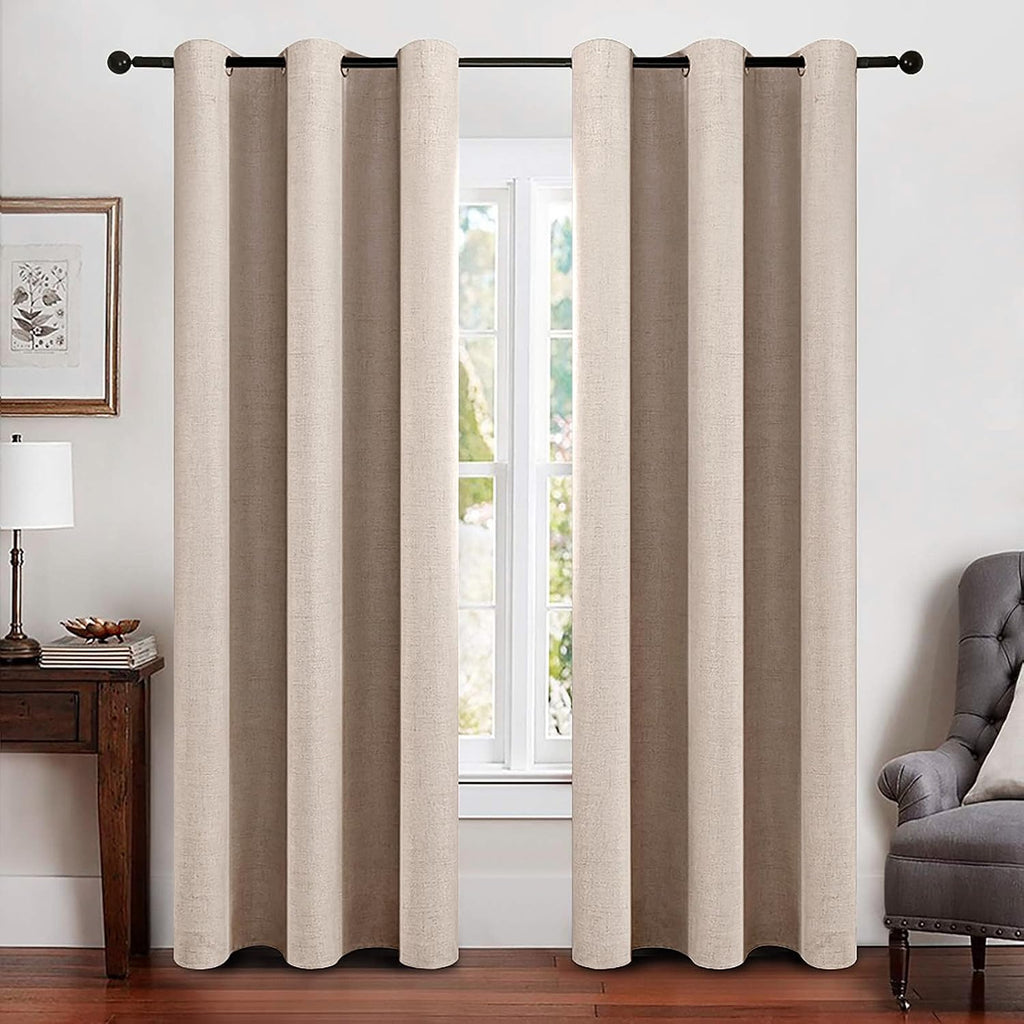 Miulee 100% Blackout Linen Texture Curtains Soild Thermal Insulated Natural Beige Curtains Grommet Room Darkening Curtains & Drapes for Liv…