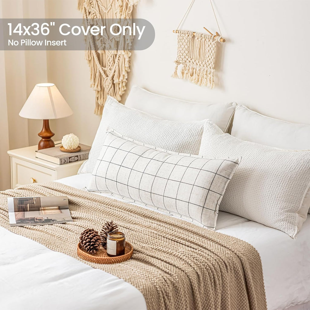 Boho Decor Cream White Long Lumbar Pillow Cover 14x36 Decorative Pillows for Bed, 14 x 36 White Pillow Cover Small Body Pillows, Modern…