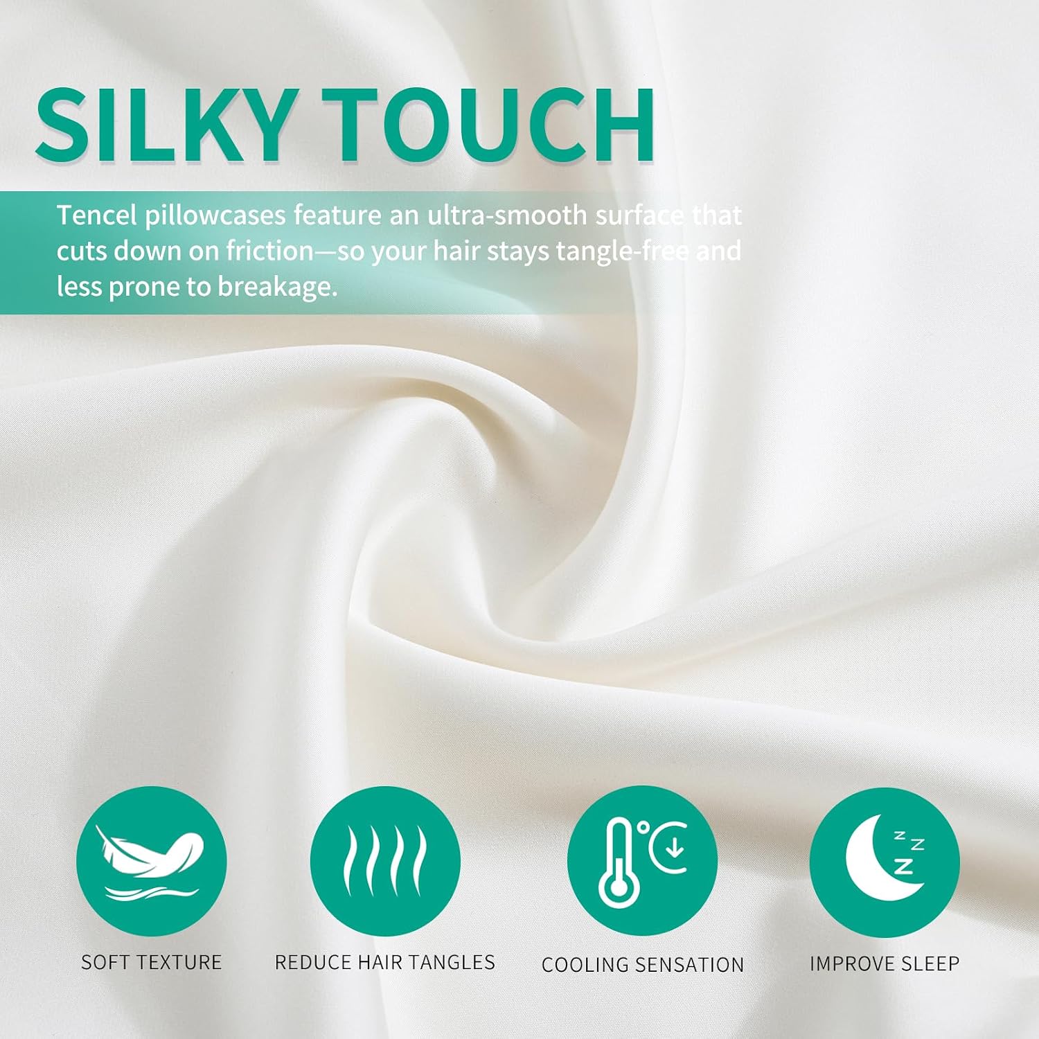 Stnomyhome Eucalyptus Tencel Cooling Pillowcase 2 Pack Queen Snow White | Moisture Wicking for Night Sweats | 3X Faster Drying | Oeko-TEX C…