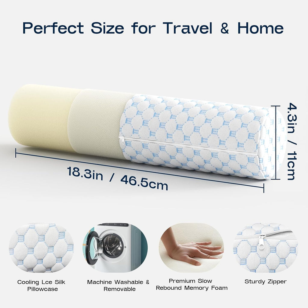 Forcanby Neck Roll Pillow, Memory Foam Neck Support Pillows, Round Neck Pillows, Cylinder Bolster Pillows for Bed, Couch, and Yoga, Removab…