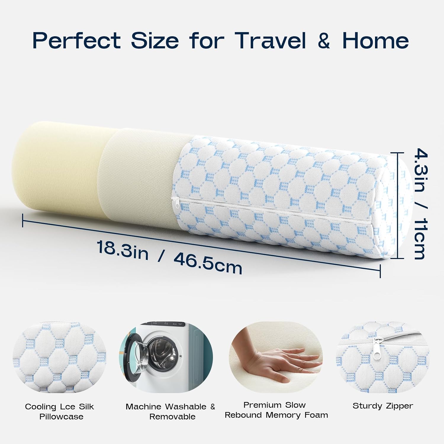 Forcanby Neck Roll Pillow, Memory Foam Neck Support Pillows, Round Neck Pillows, Cylinder Bolster Pillows for Bed, Couch, and Yoga, Removab…