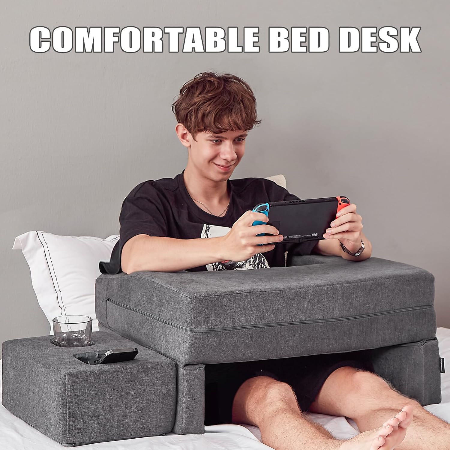 comehealthy Lap Desk Pillow for Laptop, Large Reading Pillow for Adult, Arm Rest Pillow with Cup Holder, Memory Foam Bed Desk for…