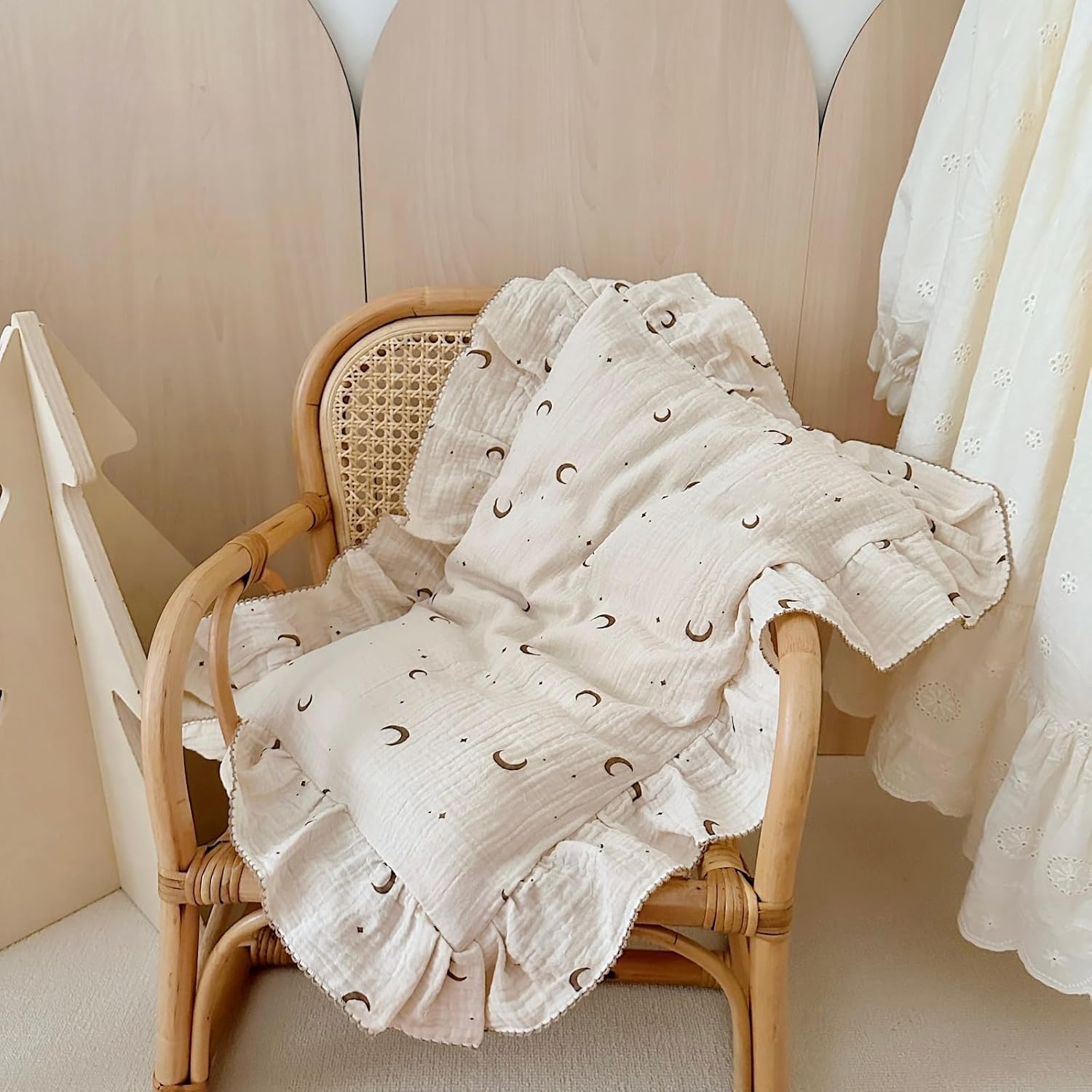 BuLuTu Muslin Toddler Pillowcases Girls Boys, Soft Breathable Cotton Kids Pillow Cover, Moon Star Pattern Shabby Chic Nursery Pillow Cases…