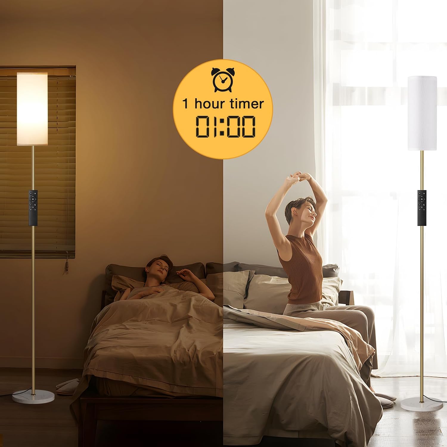 Ambimall 64'' Floor Lamps for Living Room with Remote Control and Stepless Dimmable Colors Temperature & Brightness, Gold Standing Lamp…