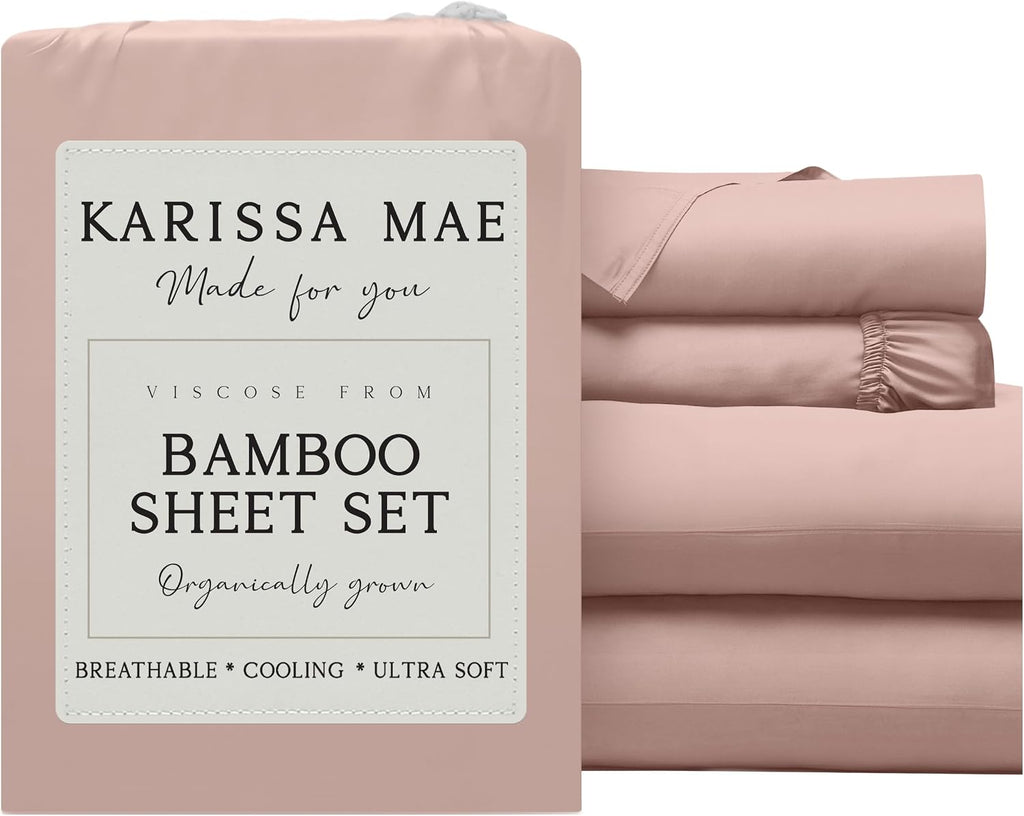 KARISSA MAE Pure Viscose from Bamboo 34" Split Top King Size Sheet Set | 100% FSC Certified | Luxuriously Soft | Cooling | 18" Deep…