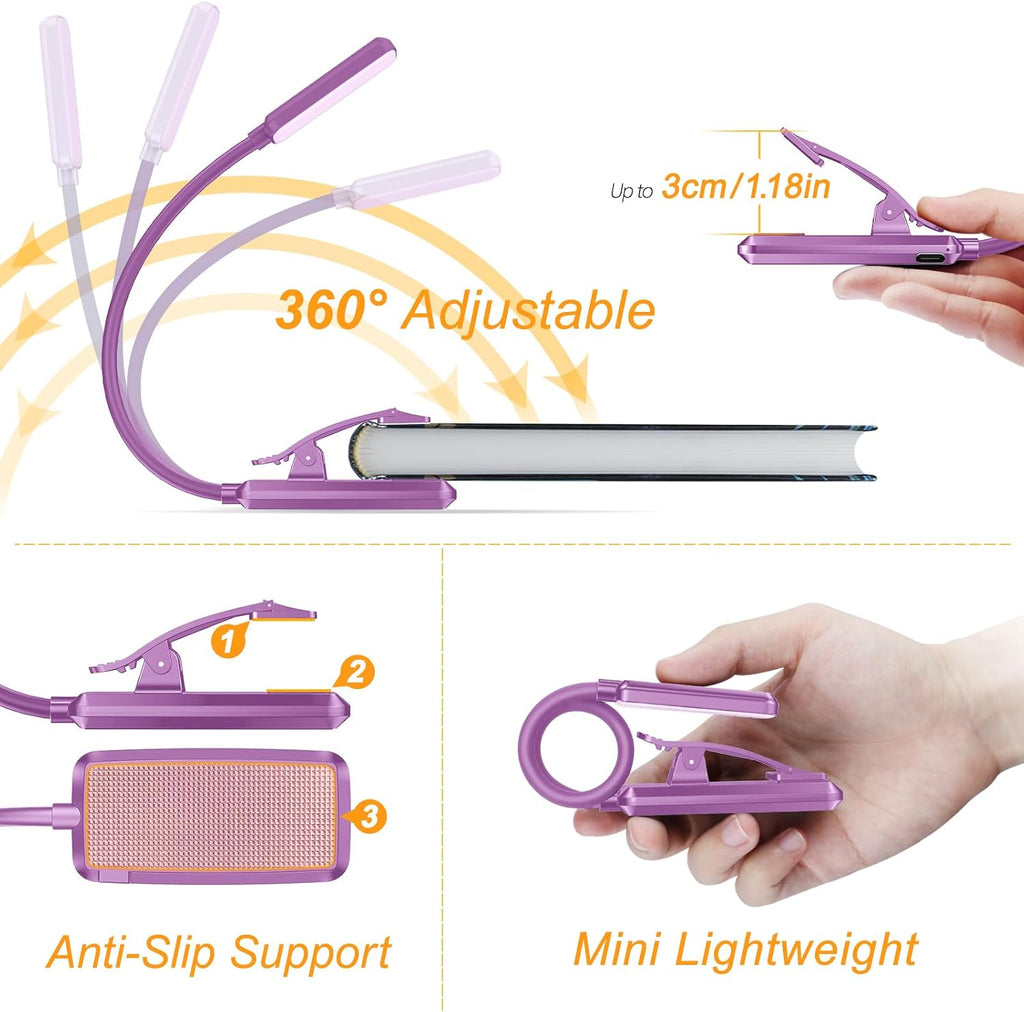 Gritin 9 LED Rechargeable Book Light for Reading in Bed - Eye Caring 3 Color Temperatures, Stepless Dimming Brightness,80 Hrs Runtime…