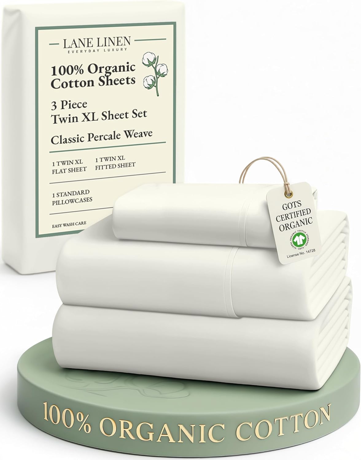 LaneLinen LANE LINEN 100% Organic Cotton Twin XL Sheets Set 3-Piece Pure Percale Soft Bedding Breathable Fits Mattress Upto 15" Deep - Glac…