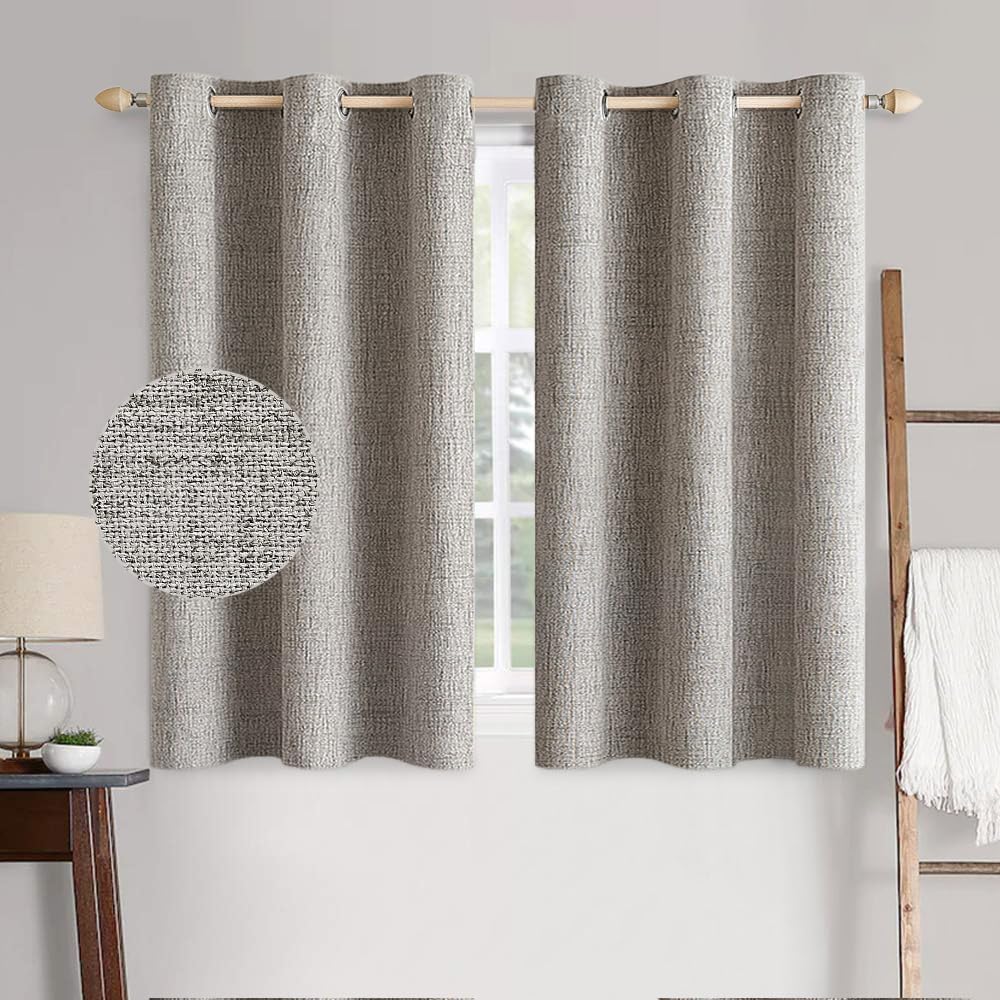 Miulee 100% Blackout Linen Textured Curtains for Bedroom Solid Thermal Insulated Warm Taupe Grommet Room Darkening Curtains & Drapes Luxury…