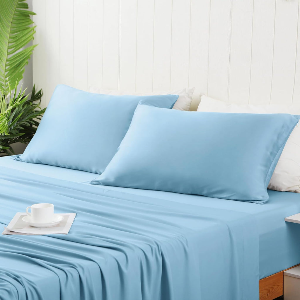 ShunjieHome 2 Pack Cooling Pillow Cases, Viscose Derived from Bamboo Pillow Protectors King Size Set of 2, 400 Thread Count Soft Silky Breat…