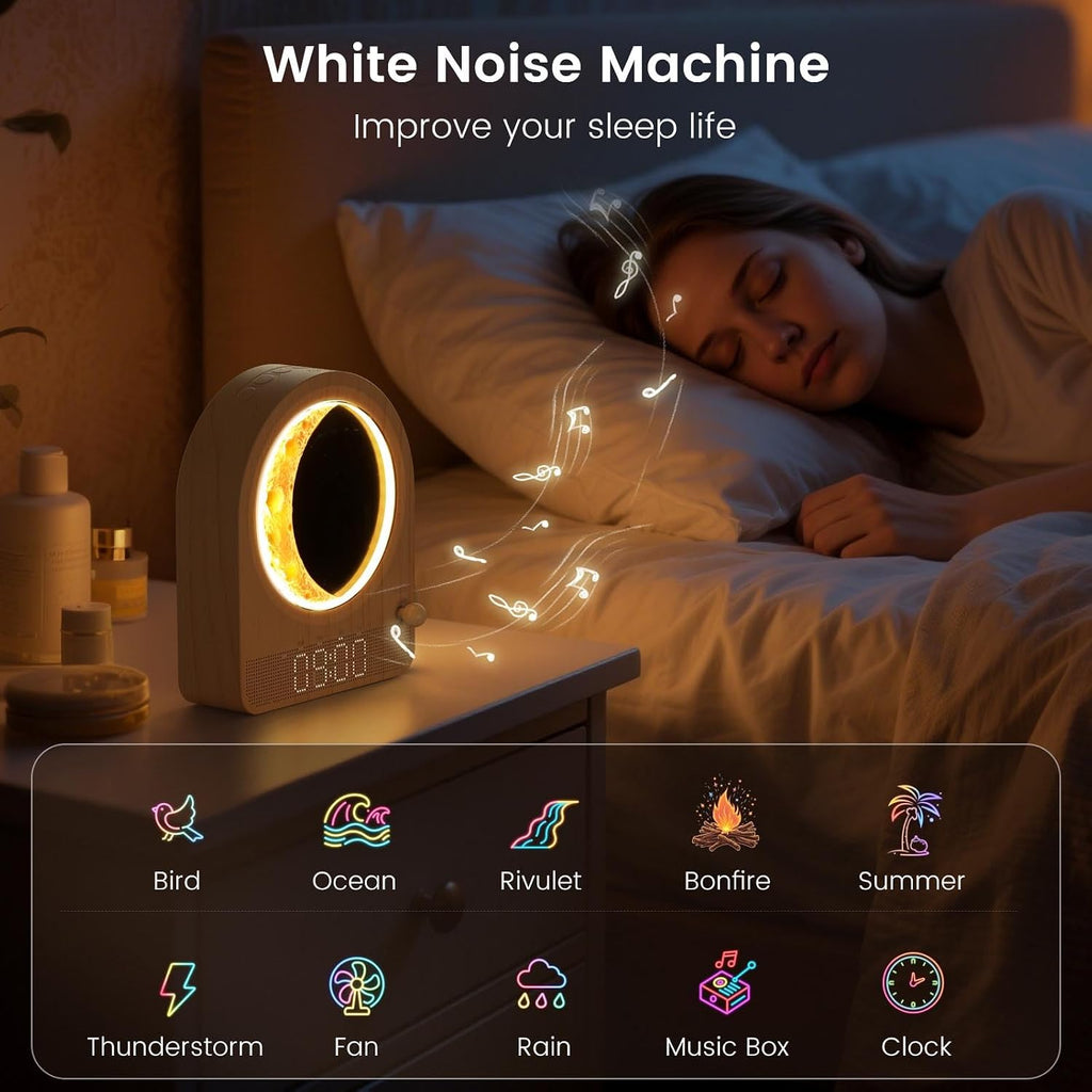 Epochleno Sunrise Alarm Clock, White Noise Machine & Meteor Moonlight - 10 Soothing Sounds, Dual Alarms, 30/60/90min Timer, Easy Snooze - B…