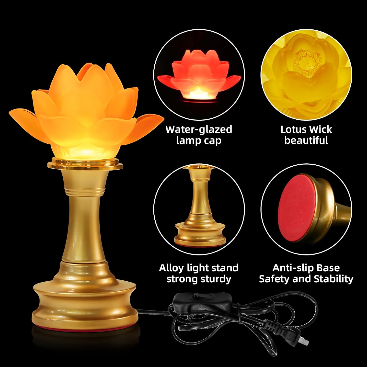 6.5inch 1 Pair-7 Color LED Lotus Flower Lamp - Lotus Buddhist Lamp Lights, Buddha Lamp Light with Adjustable Switch for Buddhist…