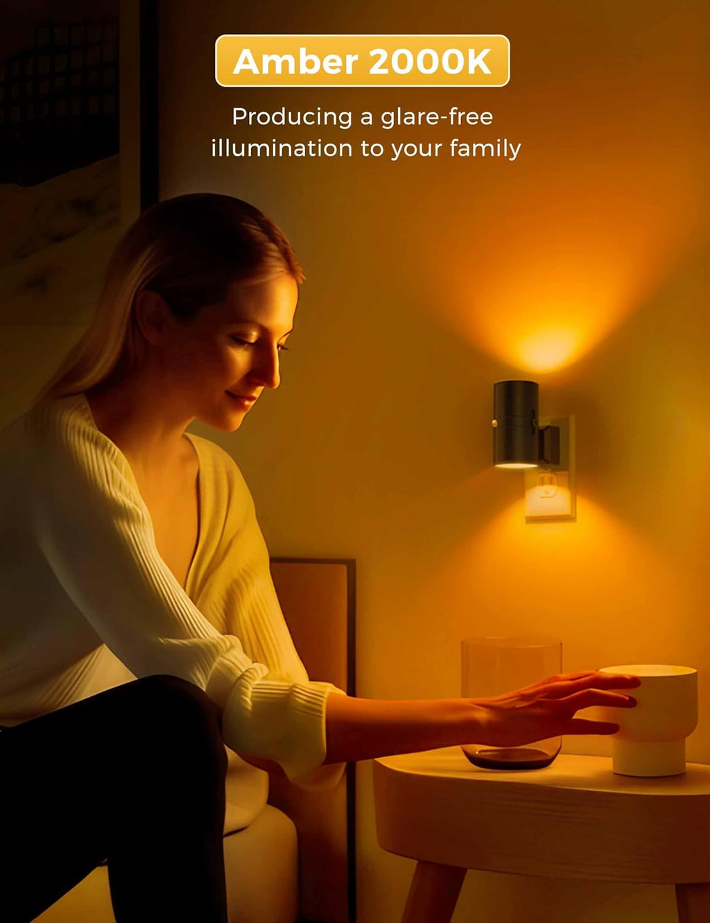 L LOHAS LED Motion Sensor Night Light, Amber Nightlights, [2 Pack] Motion Activated Nightlight, Dimmable Night Light, Yellow Nightlight…