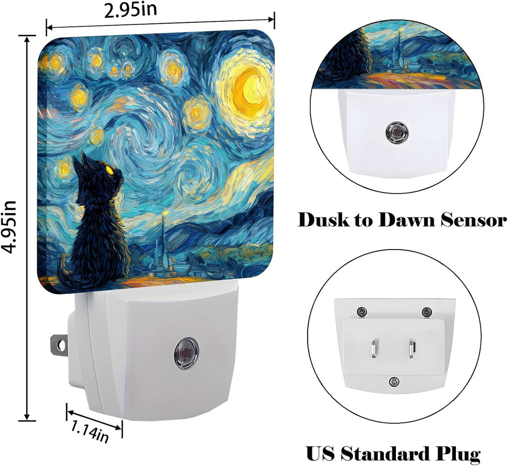 Starry Night Cat Night Light, Plug-in Nightlights Auto Sensor Night Lamp Dusk-to-Dawn Lamp Home Decor for Nursery Children Girls Boys