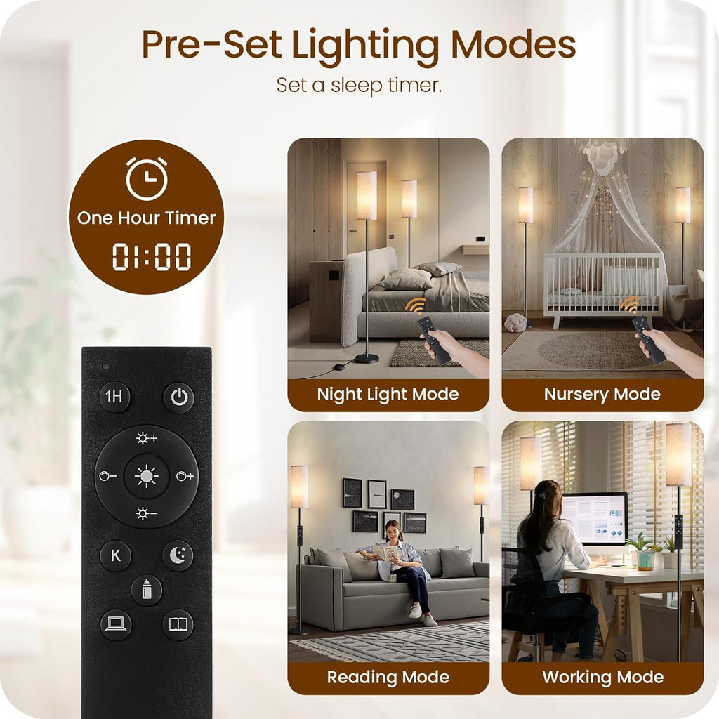 2 Pack Dimmable Floor Lamps for Living Room with 2 Remotes and Foot Switch, Corner Floor Lamp, Standing Tall Lamp, 10W 900LM LED Bulb…