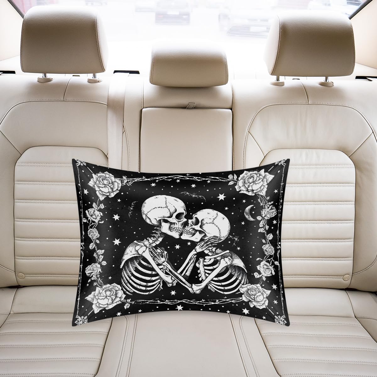 Satin Pillowcase for Hair and Skin Black Halloween Skull Couple Soft Silk Pillow Case with Envelope Closure Cooling Pillow Cases Slip…