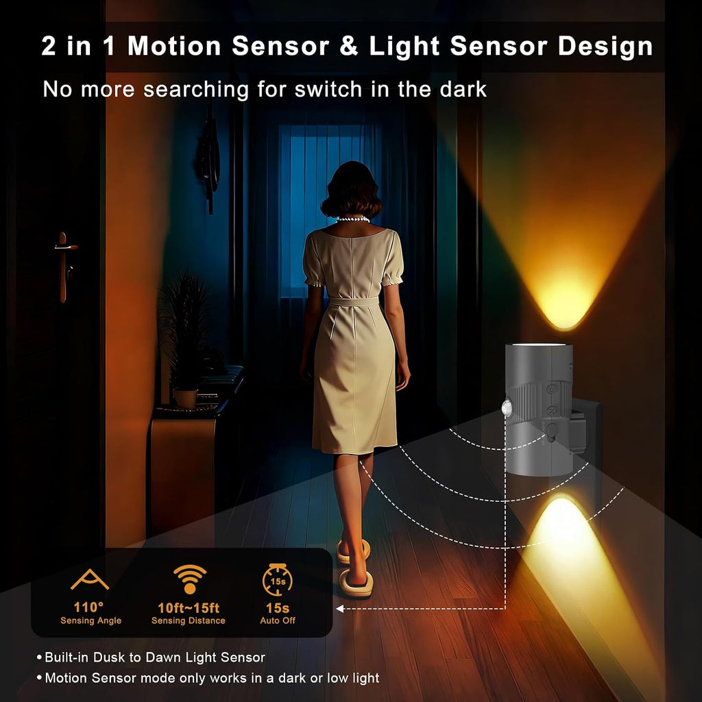 easuntec Motion Sensor Night Light, Night Lights Plug into Wall, Motion Sensor & Dusk to Dawn Sensor, 3 Light Modes, Dimmable Night Light f…