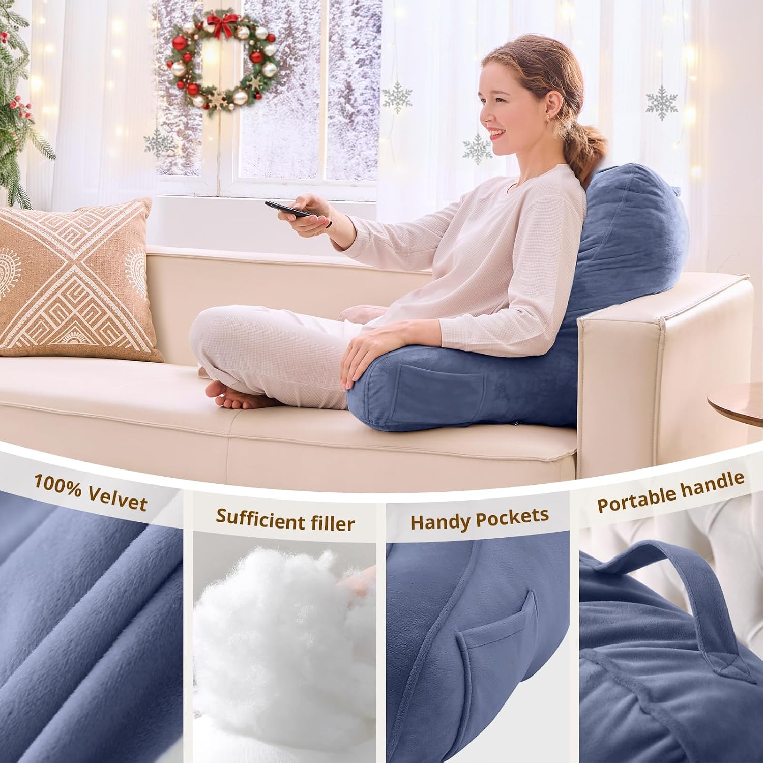 Sasttie Reading Pillow, Pillows for Reading or Relaxing – Ergonomic Support for Head, Neck, Back, and Lumbar, 21-Inch, Greyish Purple Grey